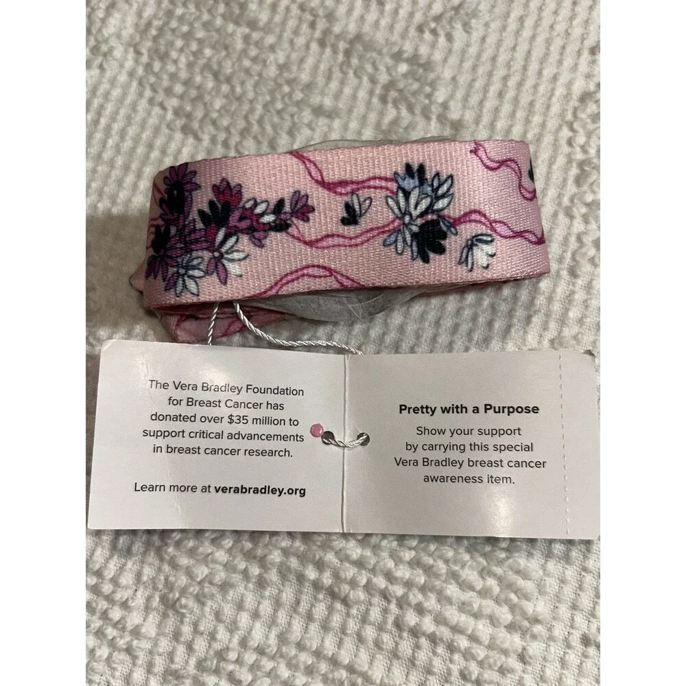 Vera Bradley Lighten Up Wide Lanyard Hope Blooms Pink MSRP $20 Breast Cancer